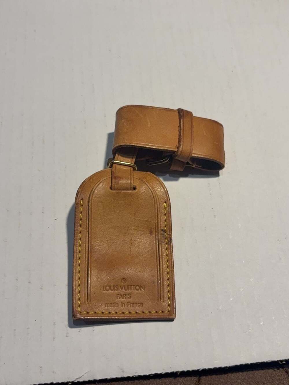 Vintage Louis Vuitton Vachetta Leather Luggage Tag and Poignet Set